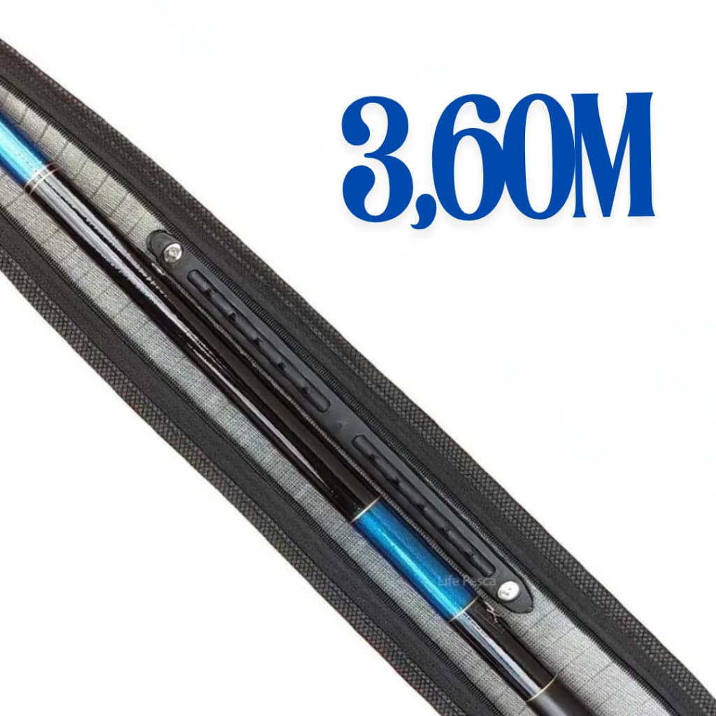 Vara de Pesca Telescópica 3,60 metros Capa Transporte Enrolador Linha Fibra Vidro Resistente Leve
