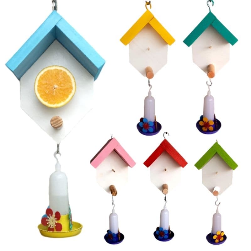 Casinha de Passarinho Madeira Bebedouro Beija Flor Alimentador Passaros Livres Decoração Jardim