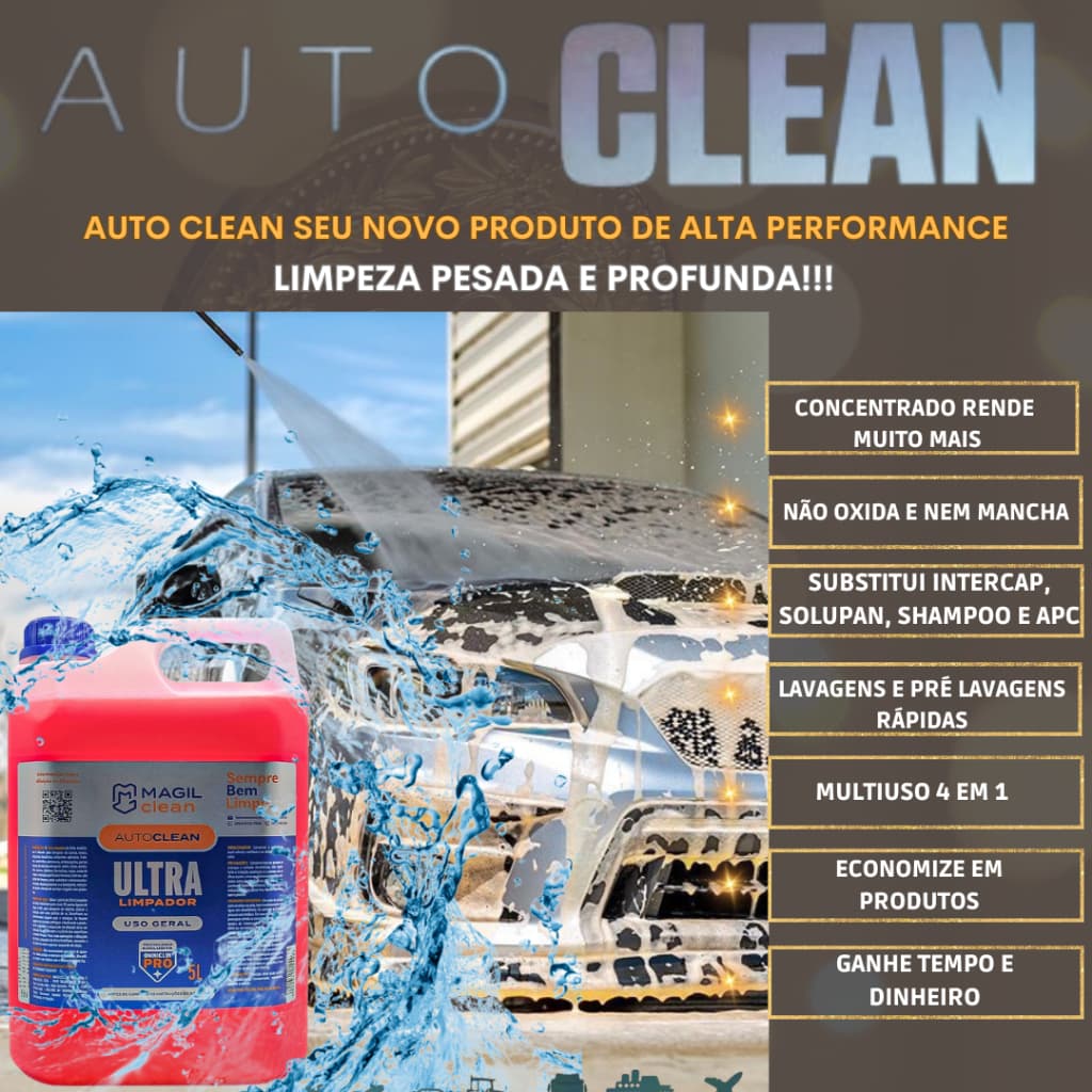 Auto Clean Shampoo para Lavagem Automotiva Removedor Desengraxante  5 Litros Concentrado