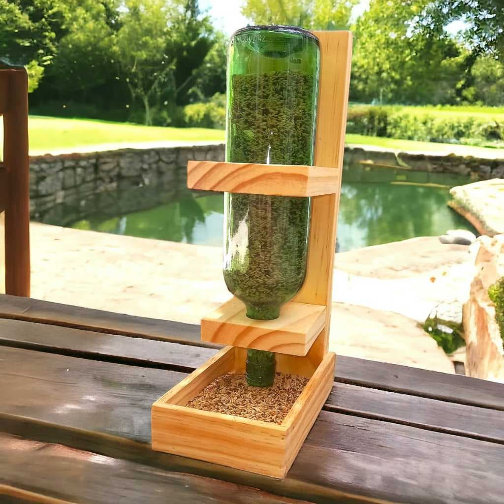 Comedouro para passaros de madeira Alimentador de passaros garrafa Comedouro passaros livres Jardim