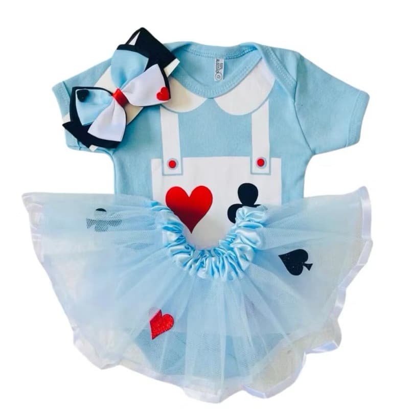 Body Bebê Alice no país das maravilhas + Laço mesversario Bori bebê