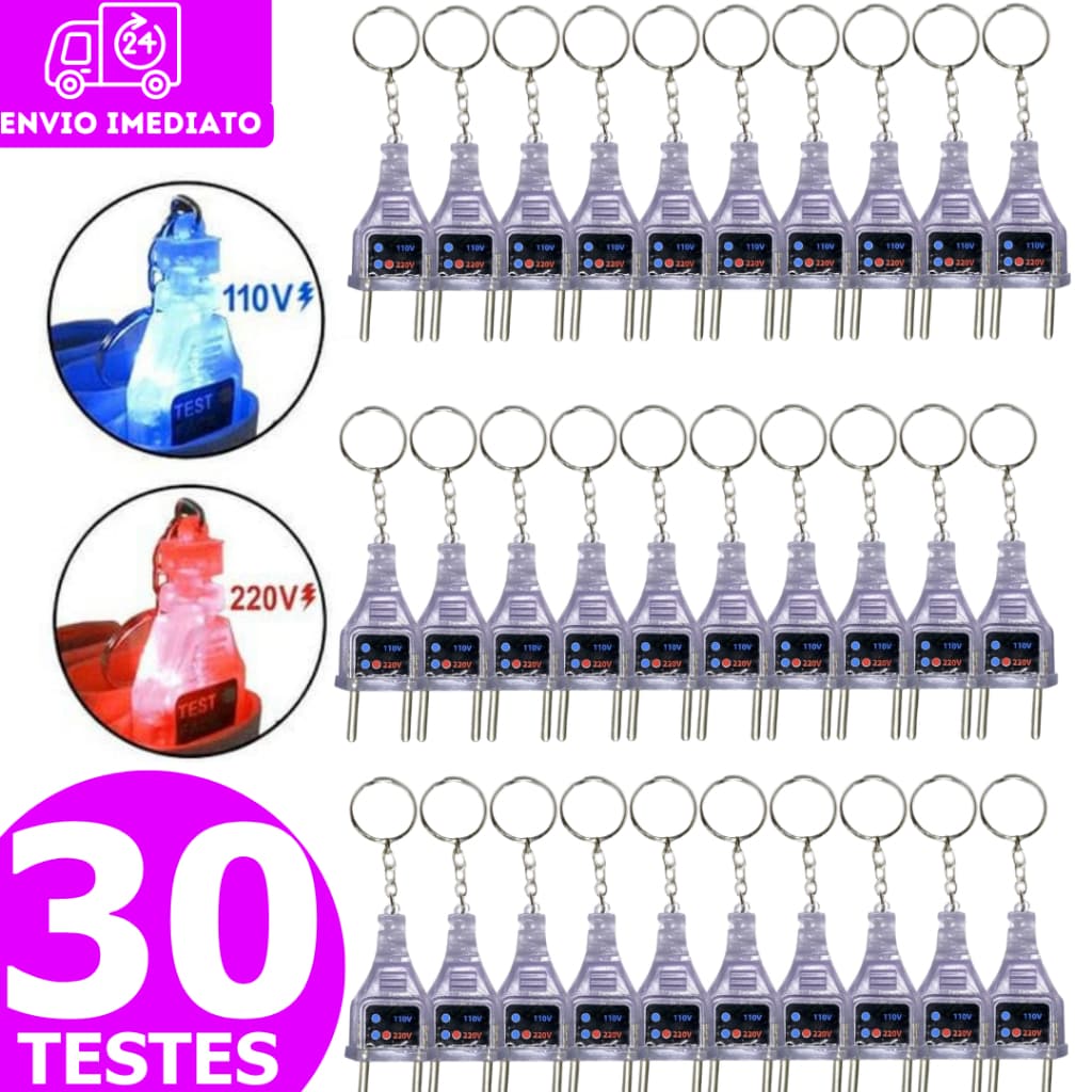 Chaveiro Corretor Testador Tomada 30 peças 110V 220V Portátil Brinde Atacado Varejo