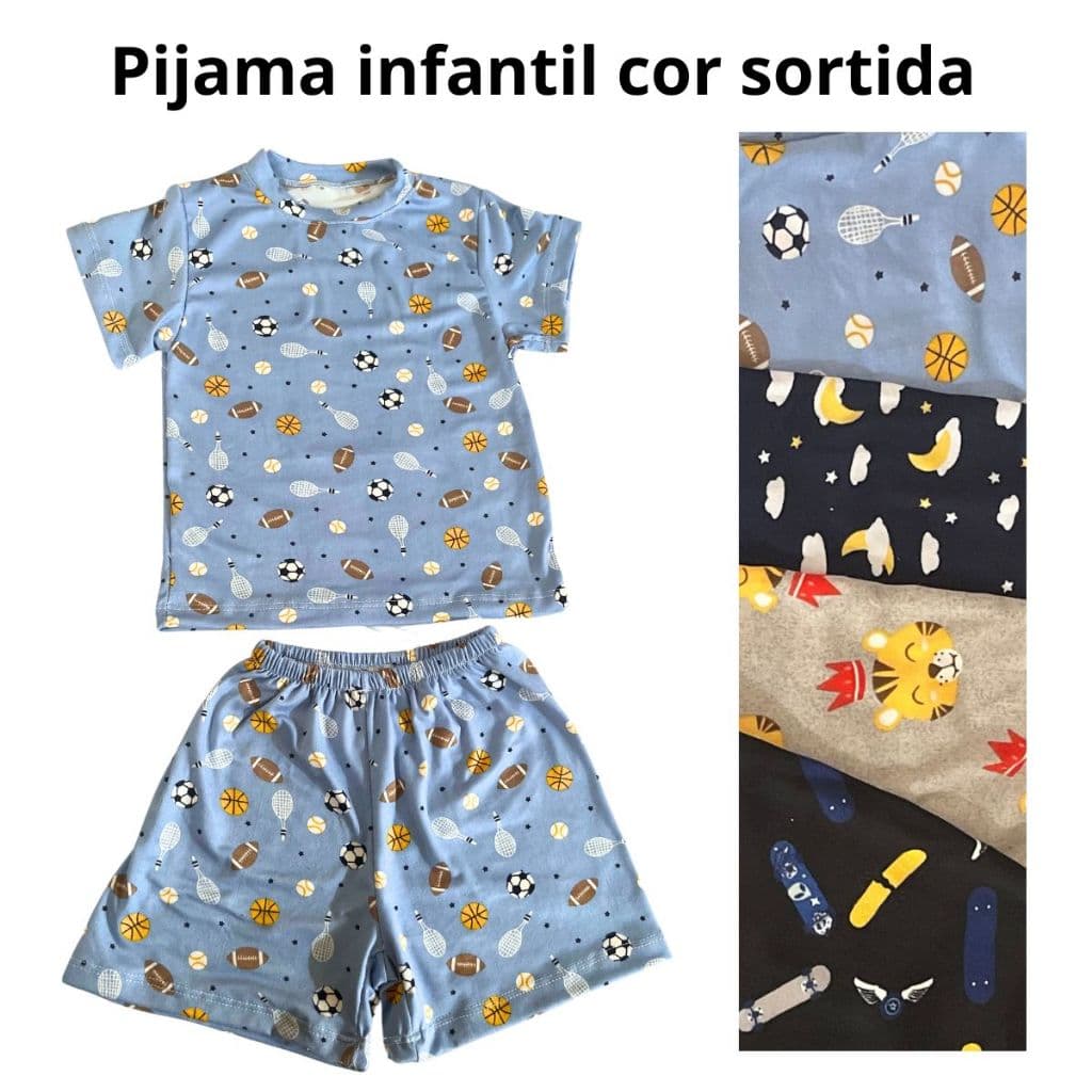 Pijama shorts e camiseta infantil verão suede premium