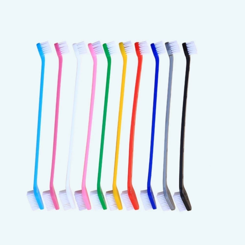 Escova De Dentes Para Animais Com Cabo Longo - Dupla Face, Ergonômica, Colorida - Higiene e Saúde