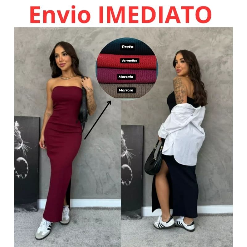 Vestido feminino longo elegante tomara que caia casual festas básico clássico