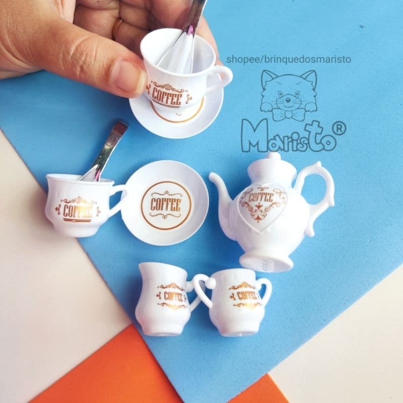 Kit c/ 9pçs de Miniaturas Mini Brinquedos para Brincar de Chá/Café