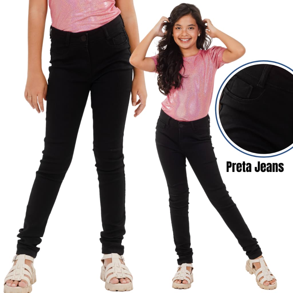 Calça Preta Jeans Skinny Infantil Feminina Calça Indispensável no Guarda Roupa das Meninas Blogueiras