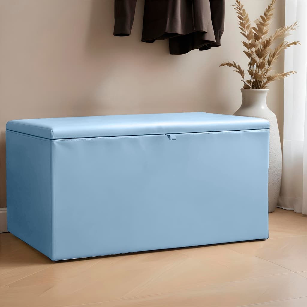 Baú Grande Retangular Em Couro Sintético 90x40x44cm - Azul Bebê