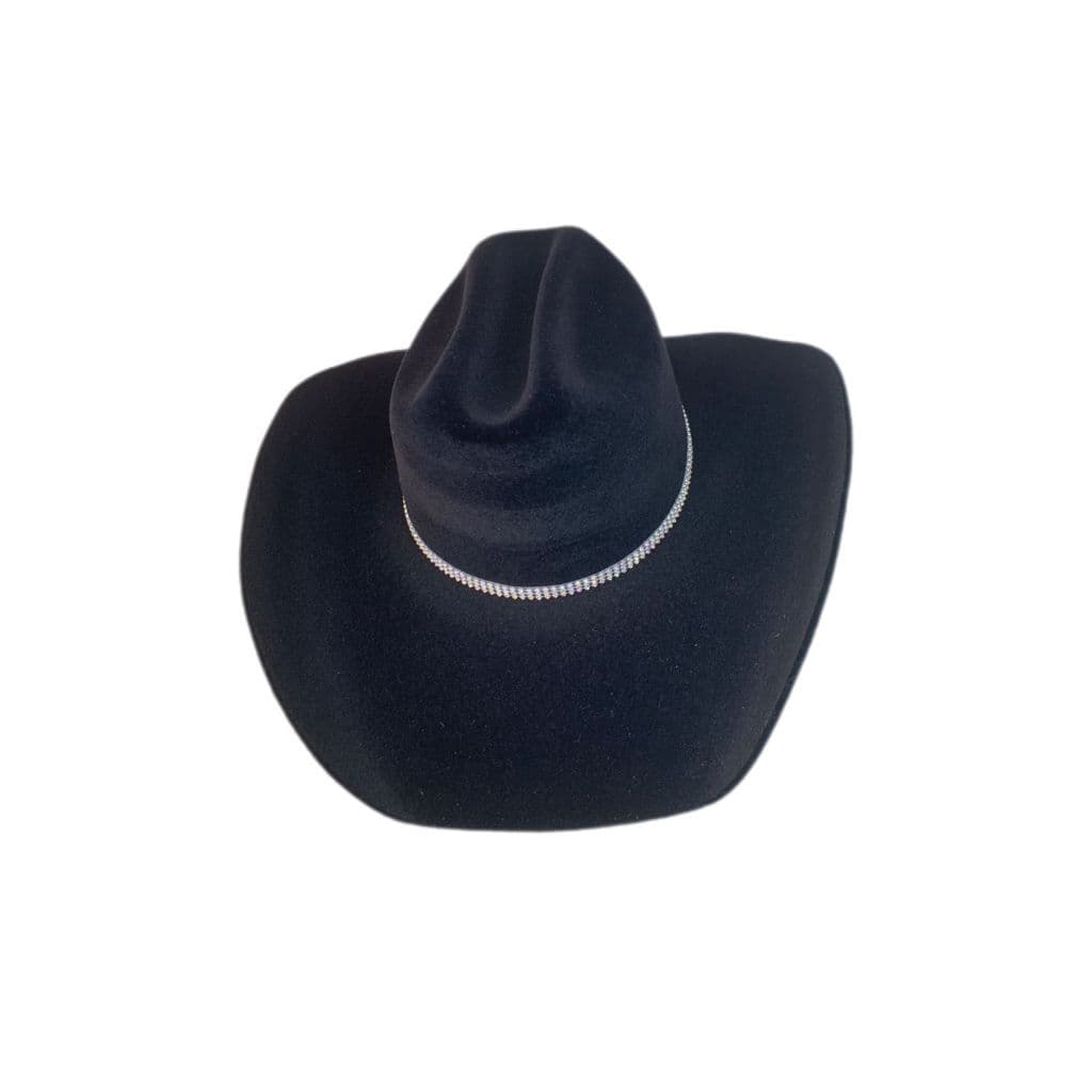 Chapeu Country Preto Feminina Americano Com Bandinha Brilhosa Luxo Premium