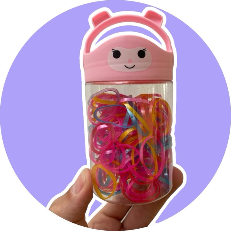 1x Garrafinha com 200 Elasticos de Cabelo Coloridos Divertidamente Menina mulher Trança Trancinha