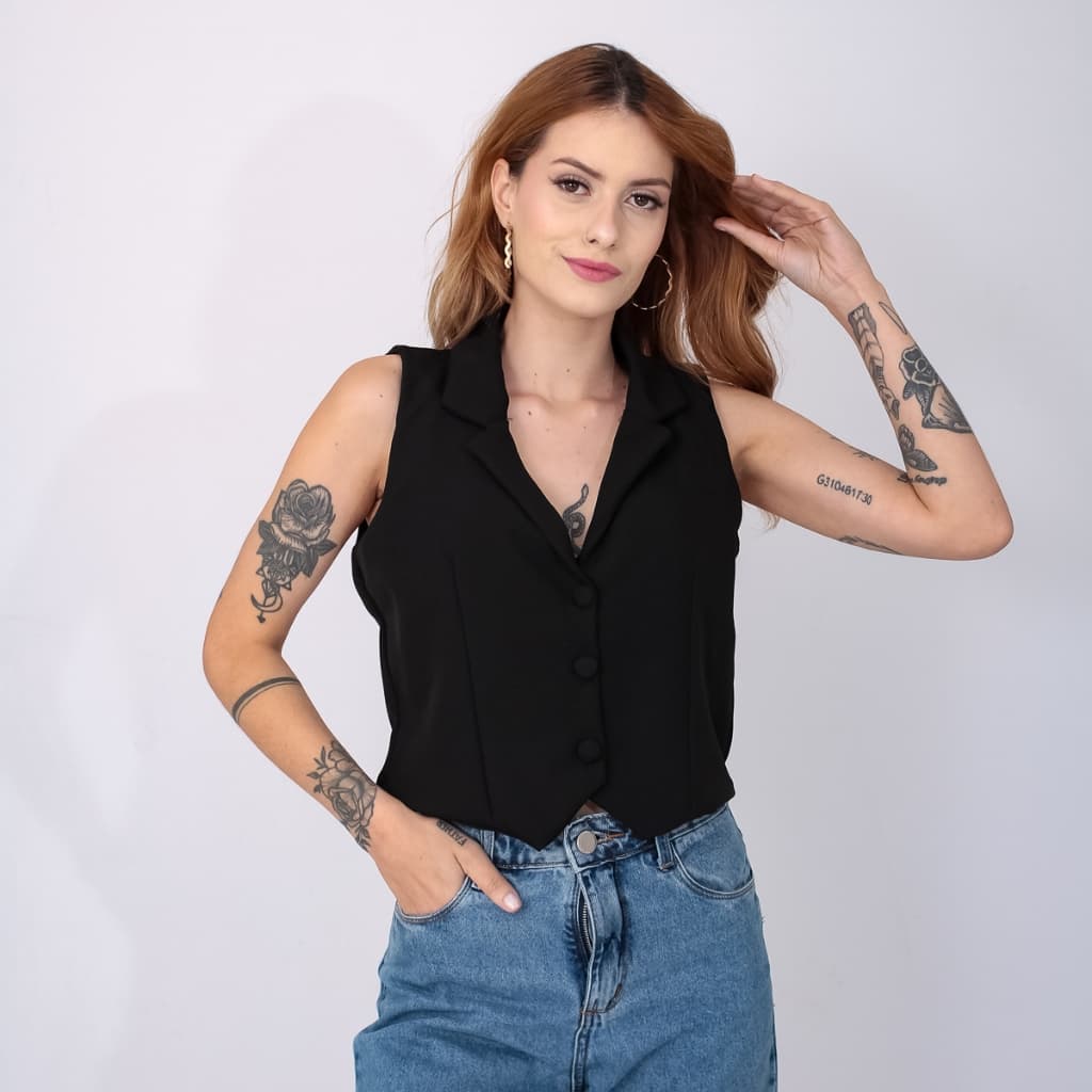 Colete Feminino Com Gola 3 Botões Social CL02