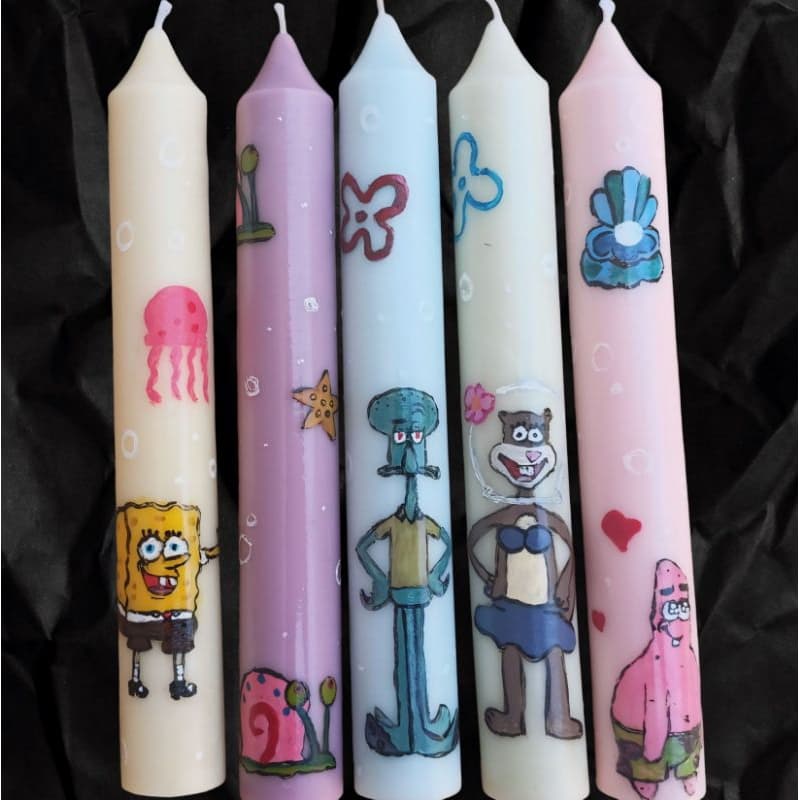 Vela Aromática Palito Bob esponja/ 1 Unidade/  artesanal/ pintado a mão/ decorativa
