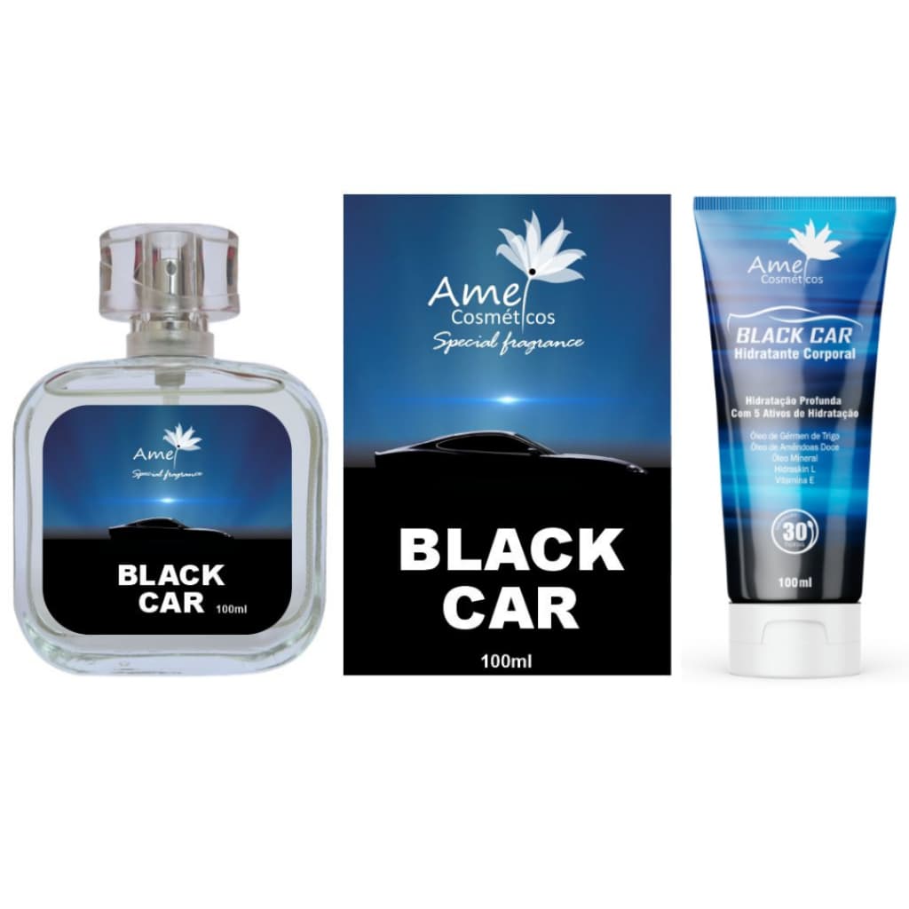 Kit Perfume e Hidratante Masculino Black Car Cosmeticos Alta Fixação 33% de Essência Importada