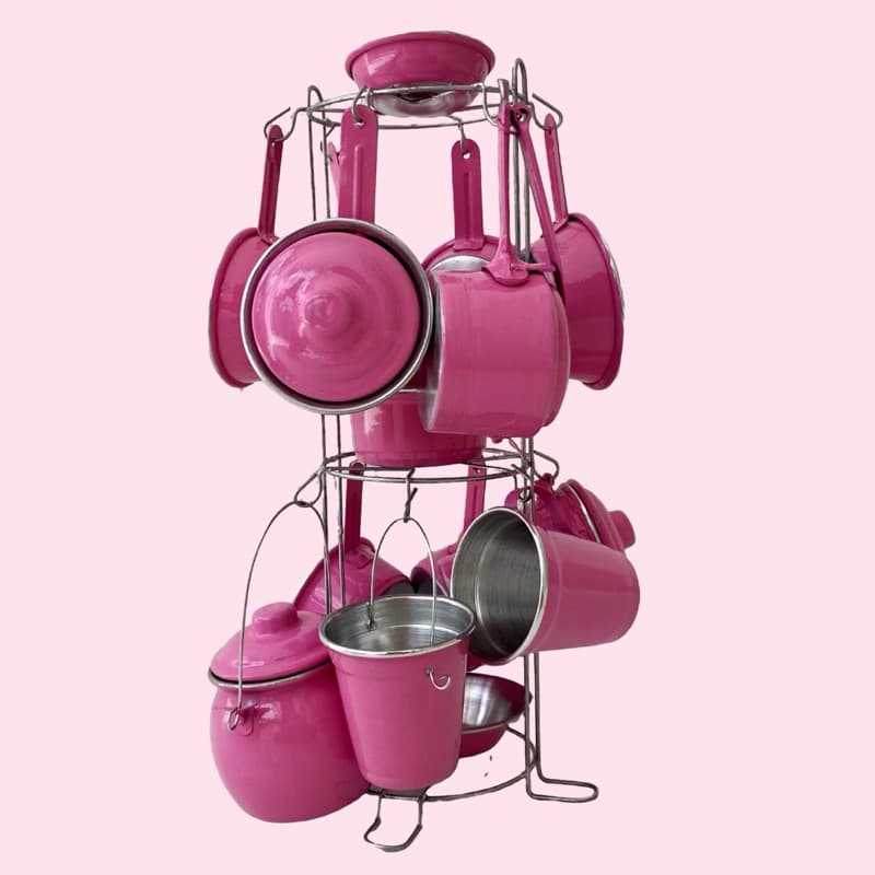 Conjunto Panelinhas Miniaturas com Paneleiro 16 Peças Cozinha Completa em Alumínio