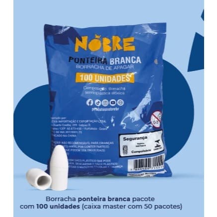 Borracha Ponteira Branca Escolar Para Lápis Com 100 Und.