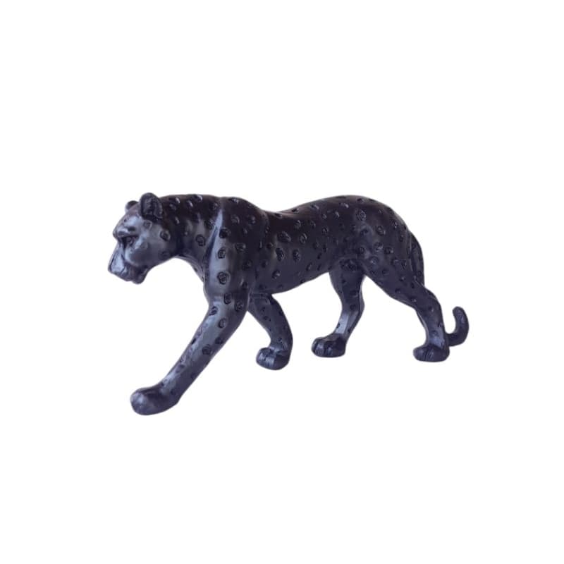 Estatueta Decorativo Pantera Leopardo Enfeite em Resina Dourado