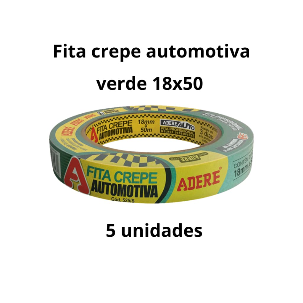 Kit 5 Fita Crepe Automotiva Verde 18x50 Adere 525