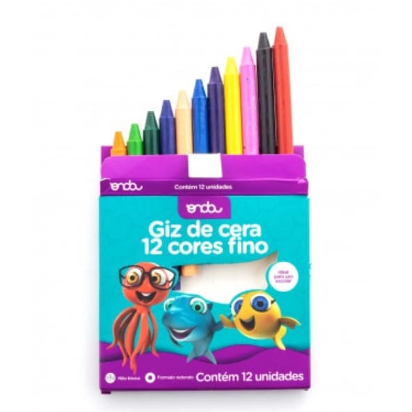 Giz de Cera Fino 12 Cores, Onda Pro.
