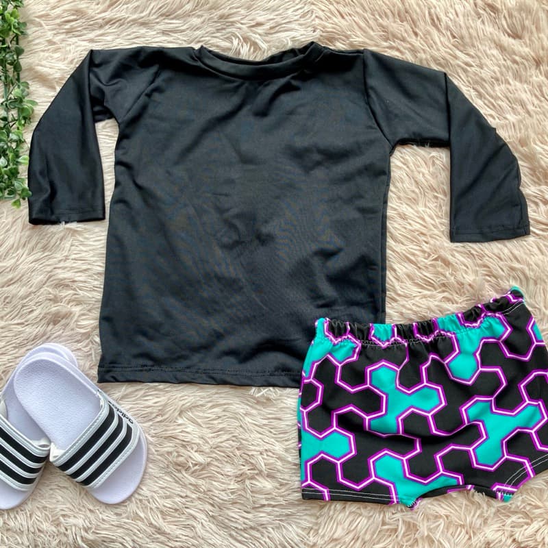 Conjunto Praia Masculino Infantil Sunga + Blusa Manga