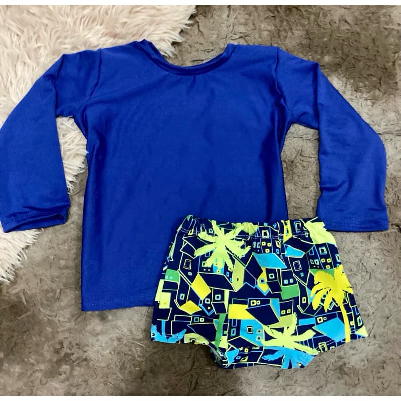 Conjunto Masculino Infantil Praia Sunga + Blusa Manga Longa