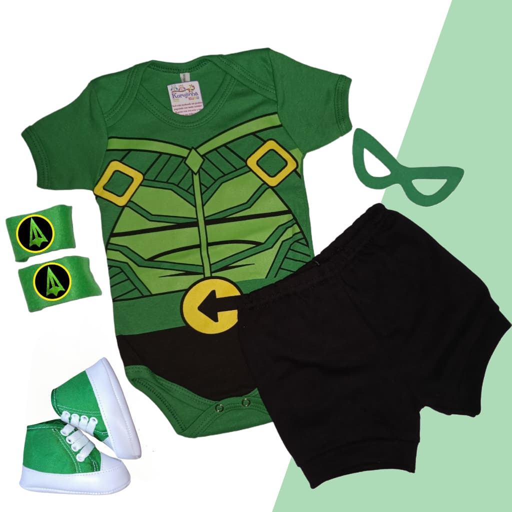 Body Bebê Temático Arqueiro Verde Fantasia Mesversário Ítens Opcionais