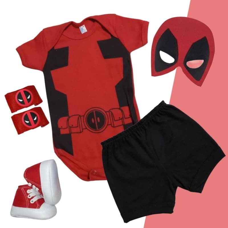 Body Bebê Temático Deadpool Fantasia Mesversário Ítens Opcionais