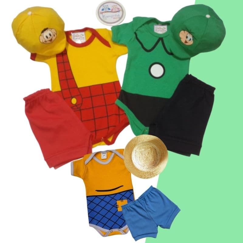 Body Bebê Cascão Cebolinha Chico Bento Fantasia Mesversário Ítens Opcionais