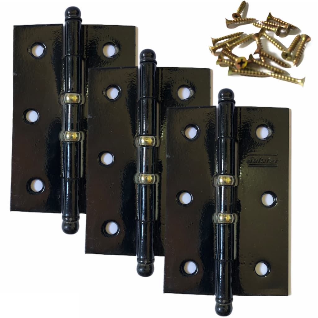 Dobradiça Preta FPP Solufer Para Porta Madeira 31/2 Residência Preta 60 Peças Kit Completo