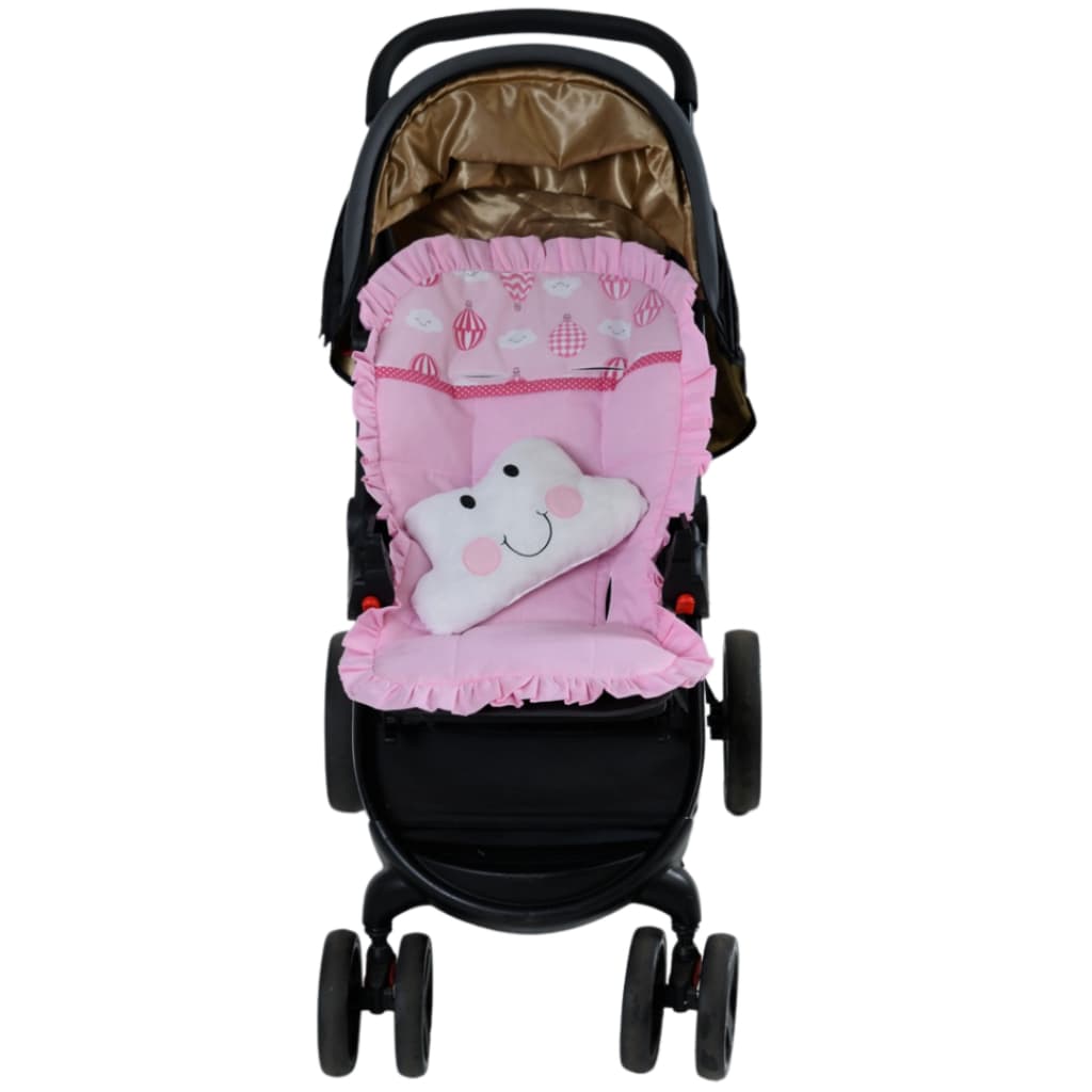 Capa Carrinho Bebê Acolchoada Menino Balão Rosa + Almofada Nuvem