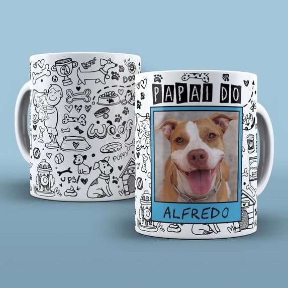 Caneca Personalizada com foto Pai ou Mãe de Dog Cachorro e nome do Pet