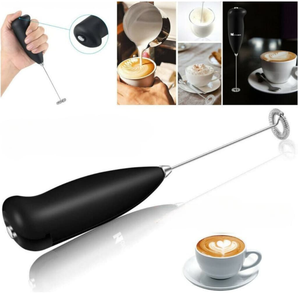 Misturador Mixer Batedor Elétrico Para Leite Café Bebidas Claras de Ovos Utensílios de Cozinha - Mini Mixer para Bebidas em Inox e Plastico Preto - Produto Premium - Envio Imediato