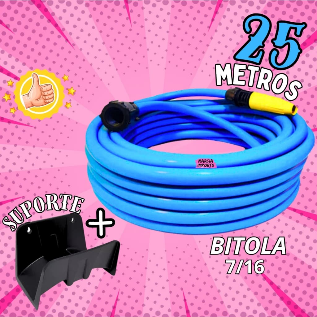 Mangueira Siliconada Flexível p Jardim com 25Metros C/Esguicho Monterey + Suporte de Mangueiras Alta Qualidade