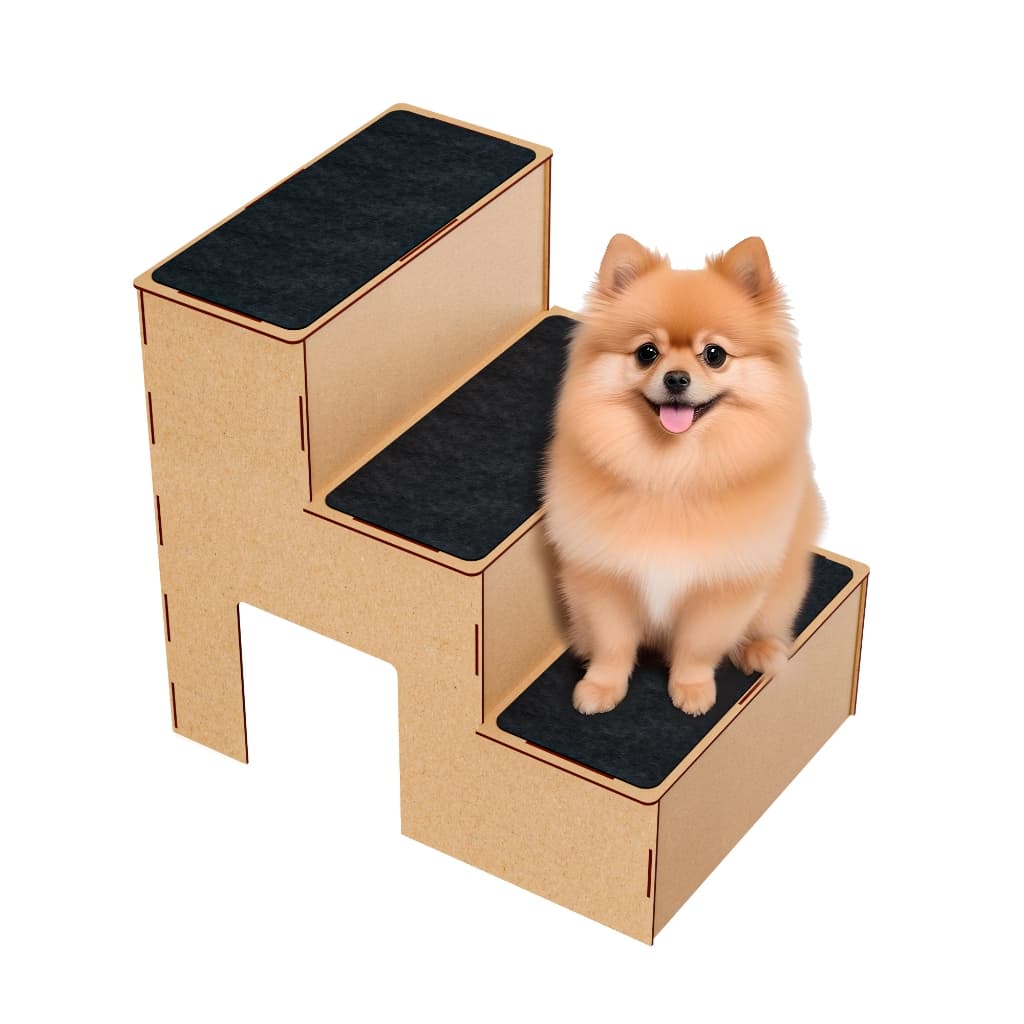 Escada Para Pet Em Mdf Com Carpete Preto Antiaderrapante - Escadinha Para Pet - Escadinha Para Pet Subir Na Cama