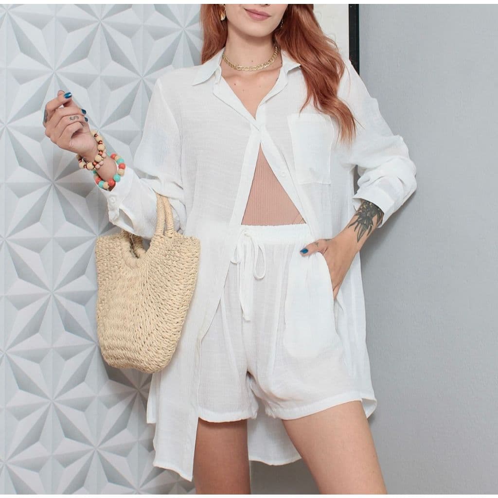 Saida De Praia Conjunto Camisa E Short Moda Praia 2402
