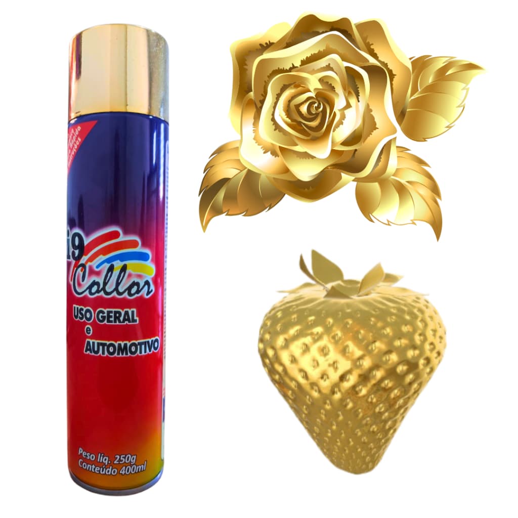 Tinta Spray Ouro 400ml i9 Collor Efeito Metálico Excelente cobertura/Maior rendimento/Secagem Rápida