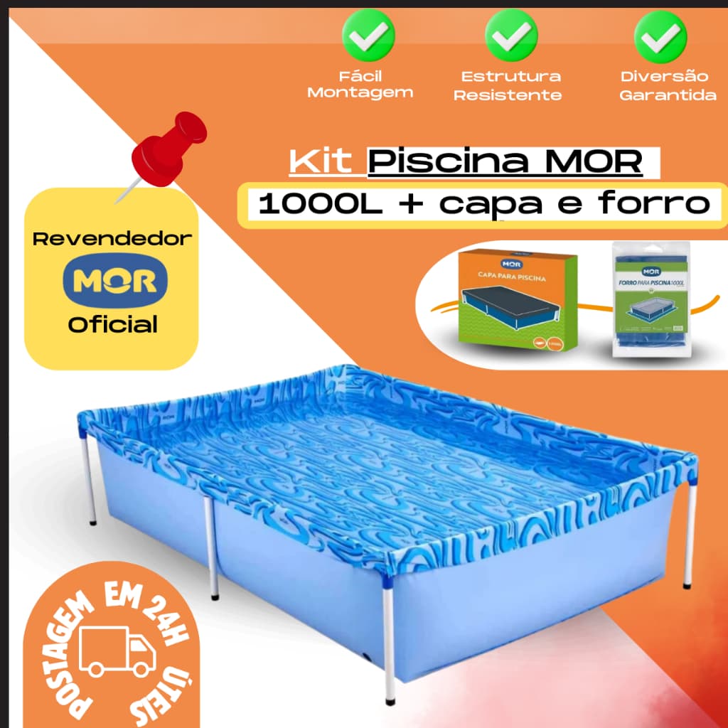 Piscina Infantil Retangular + Capa Standard + Forro 1000 Litros