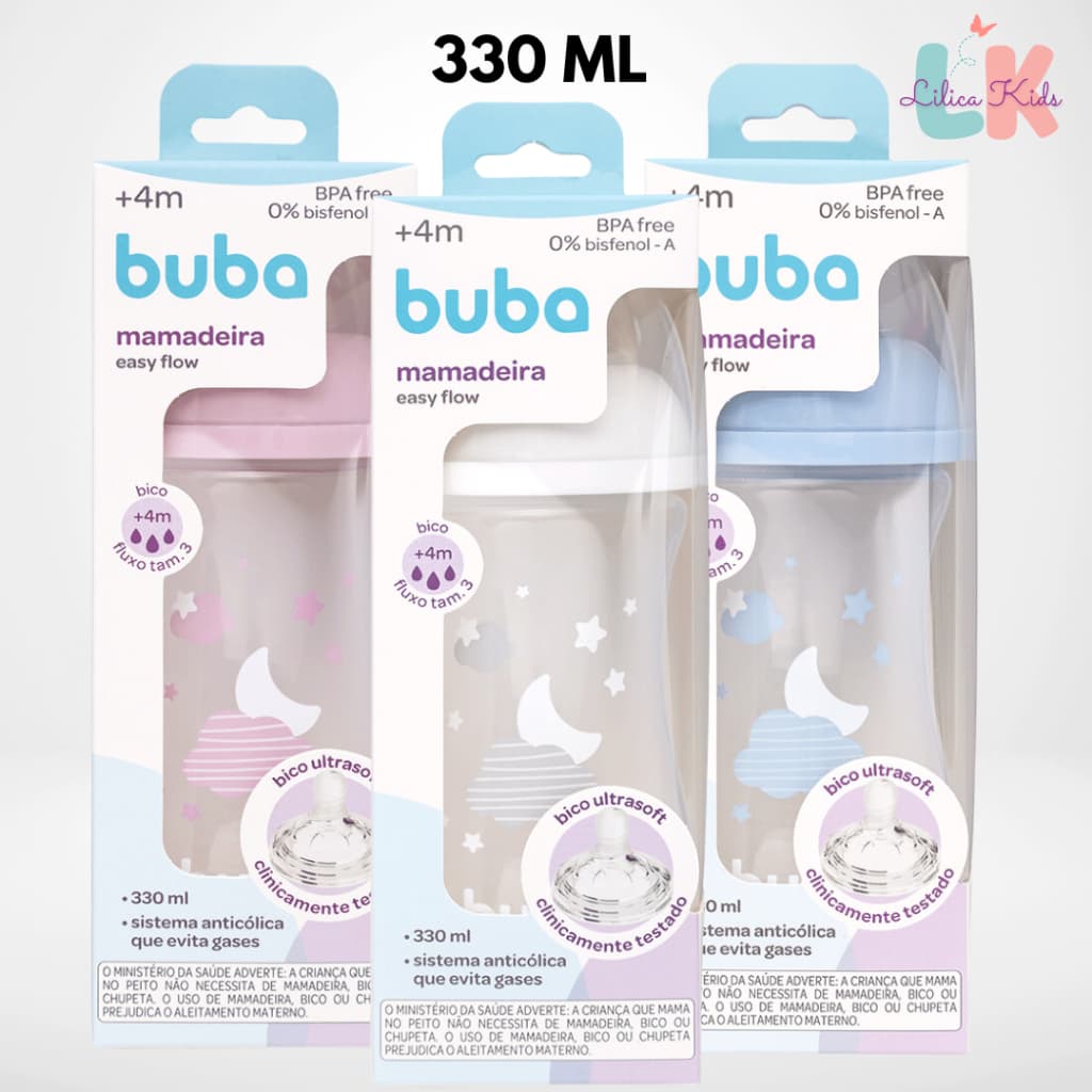 Mamadeira Buba Easy Flow Nuvem Anticólica 330 ml Rosa Branca ou Azul