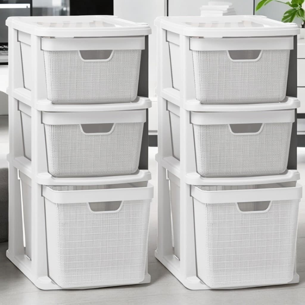 Gaveteiro Organizador de Chão Grande 15 Litros 3 Gavetas Kit com 2 Un Jutta Plástico Branco Jaguar