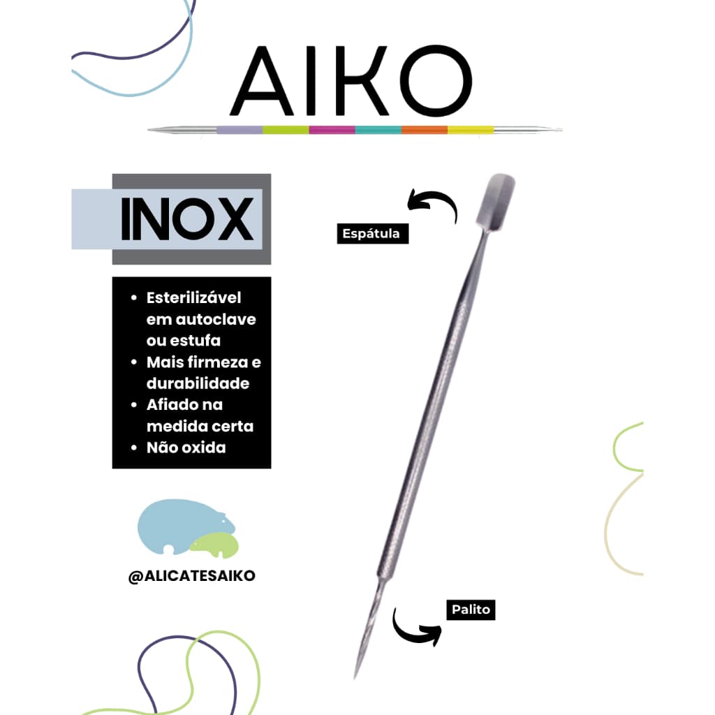 Espátula abaulada empurradora de cutícula palito para limpeza - Inox - manicure - Aiko Cutelaria