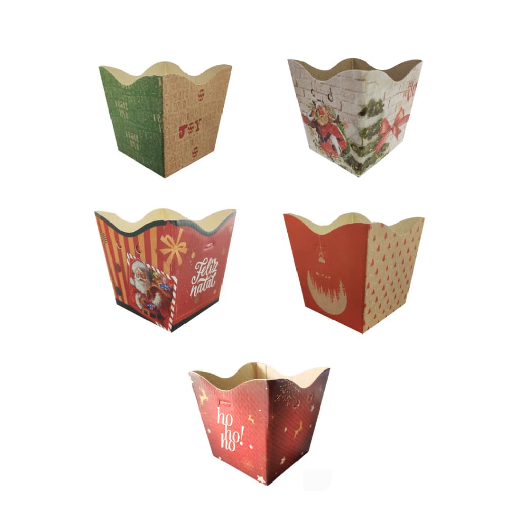 5 Cachepots Natal / Cachepôs Pote 11 Estampados - Medida 11,0 Alt x 11,0 Larg x 9,0 Base (Cartão Reforçado)