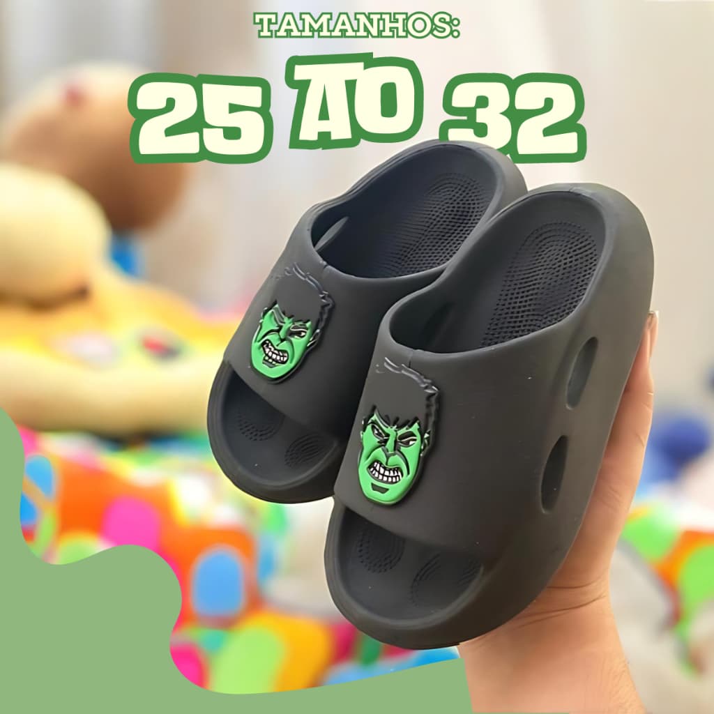 Chinelo Nuvem Slide pala Hulk Infantil Menino Menina Sandália Criança 25 ao 32 macio confortável