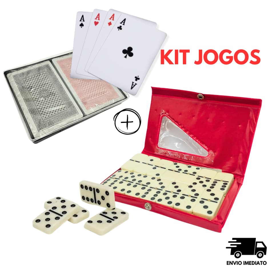 Kit Jogos Dominó e Baralho duplo Cartas Kit 2pçs Profissional Estojo Brincadeira Brincadeira Jogos