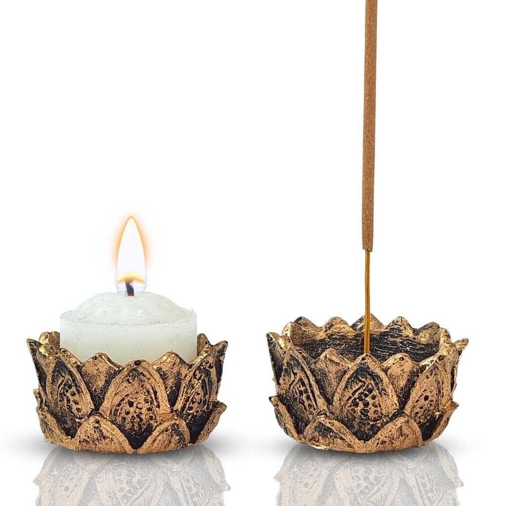Kit Incensario E Castical Flor De Lotus Em Resina porta vela 5cm