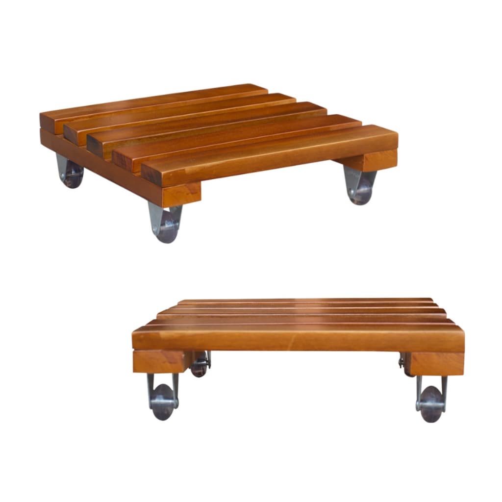 Suporte Para Vaso De Planta Rodízio De Madeira Quadrado Com Rodinhas Multiuso Envernizado 25cm