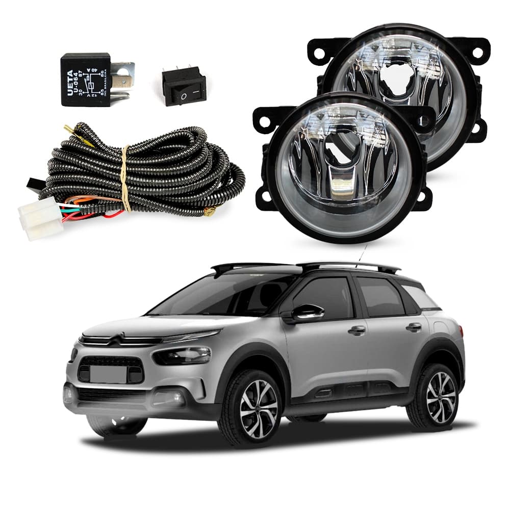 Kit Farol de Milha C4 Cactus 2018 a 2024 Farol Auxiliar de Carro Lente de Vidro Neblina Automotivo