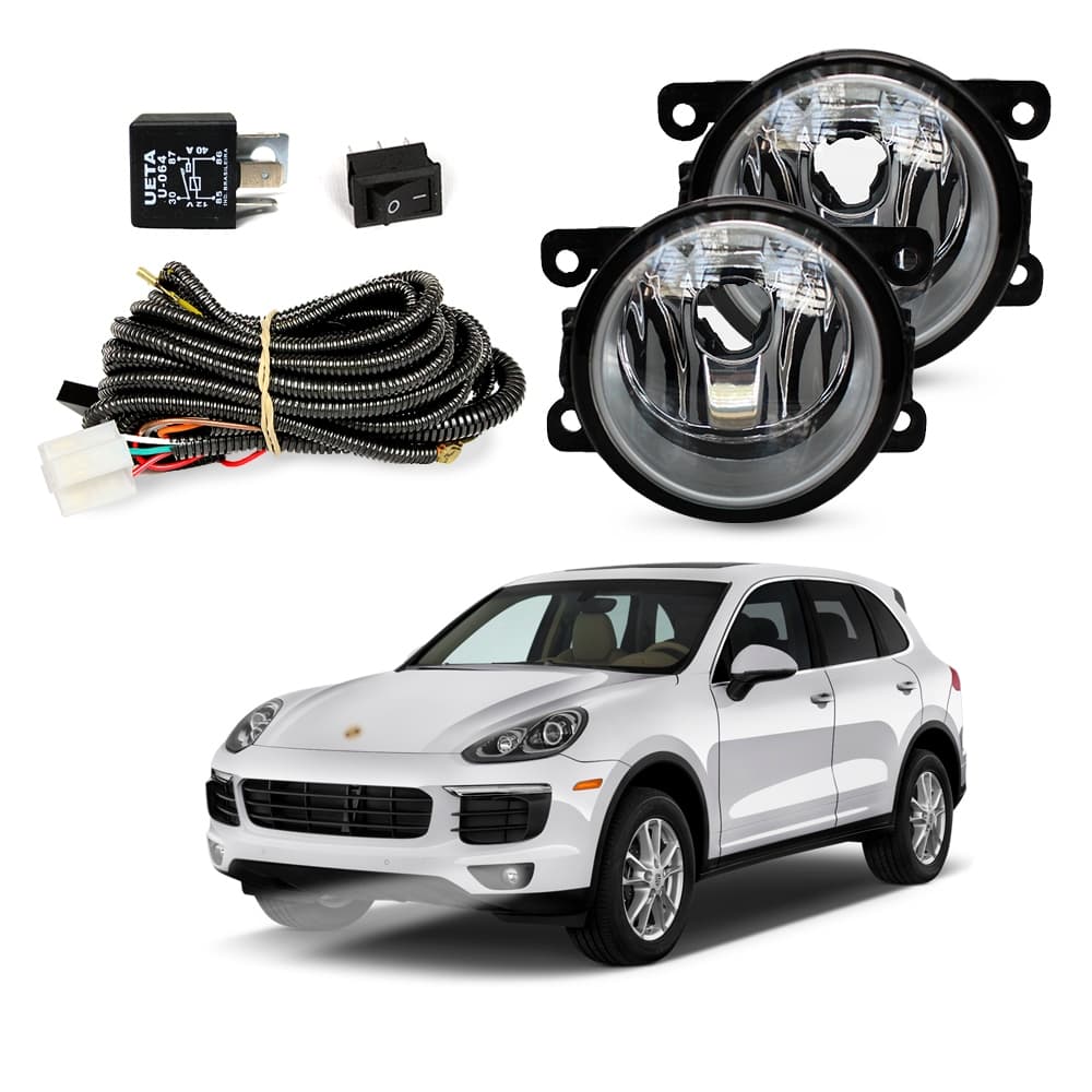 Kit Farol de Milha Porsche Cayenne 2011 a 2015 Farol Auxiliar de Carro Lente de Vidro Neblina Automotivo