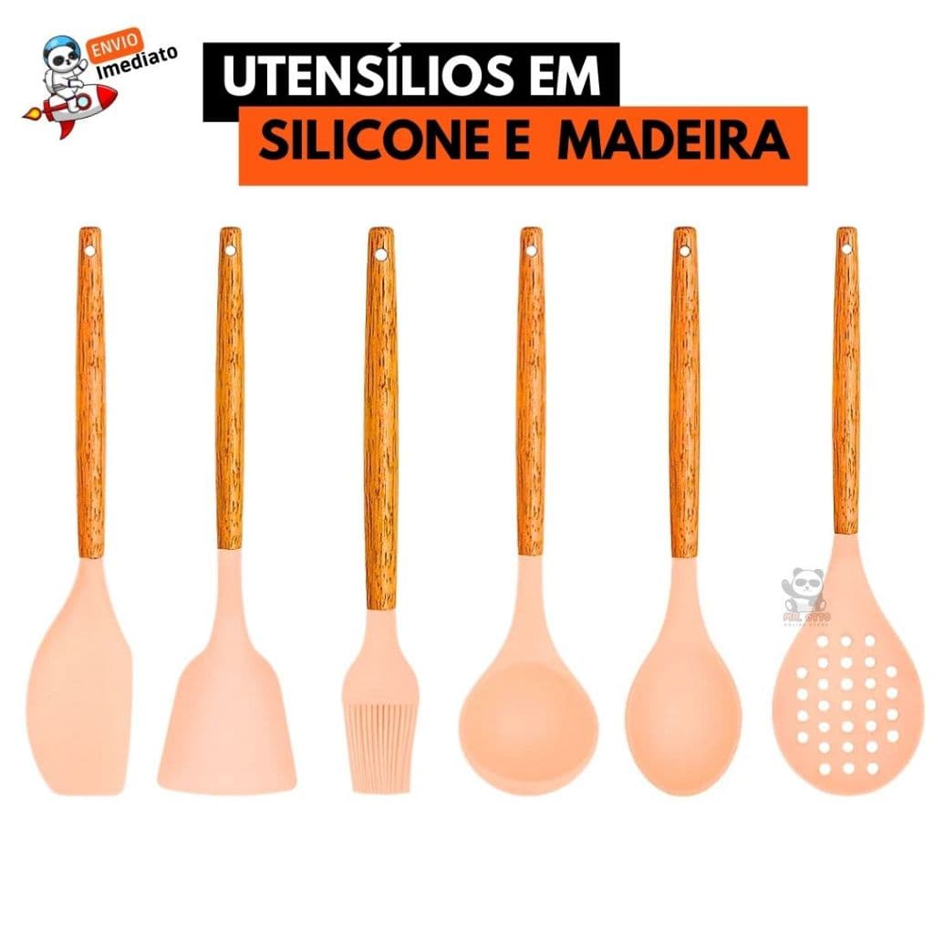 Utensílios De Cozinha Em Silicone E Cabo De Madeira Jogo de Cozinha Concha Colher Pegador Espátula Pá Pão Duro Pincel