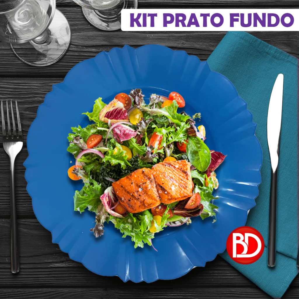 KIT C/10 PRATOS FUNDO AZUL PETALA PLÁSTICO FESTAS ANIVERSARIO CHURRASCO