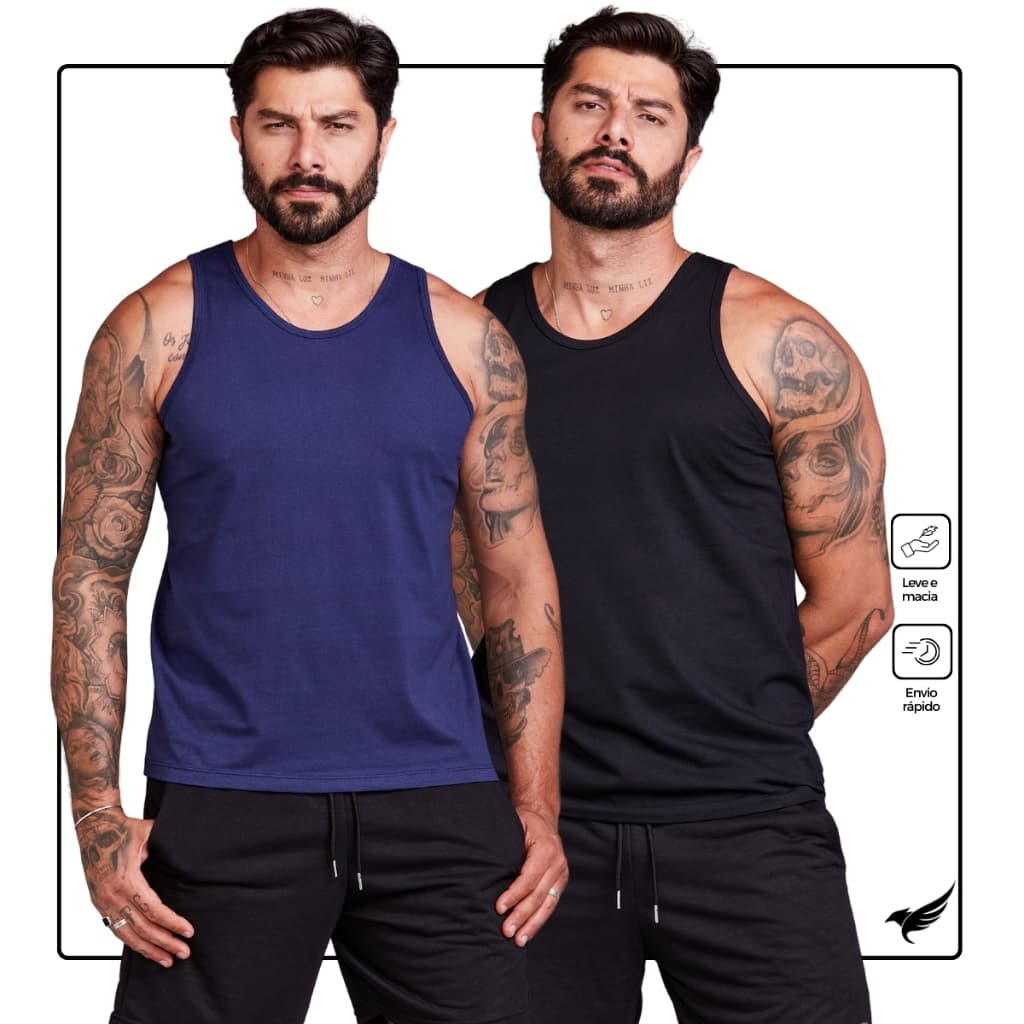 Kit 2 Camisas Regatas Masculina 100% Algodão