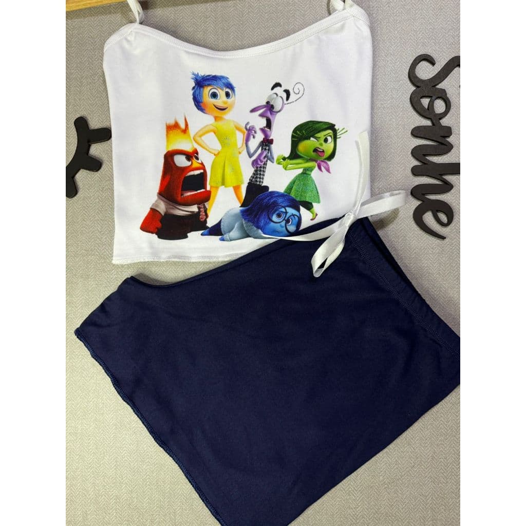 Pijama Baby Doll Divertd Short e Cropped Adulto Feminino Suede Malha Confortável